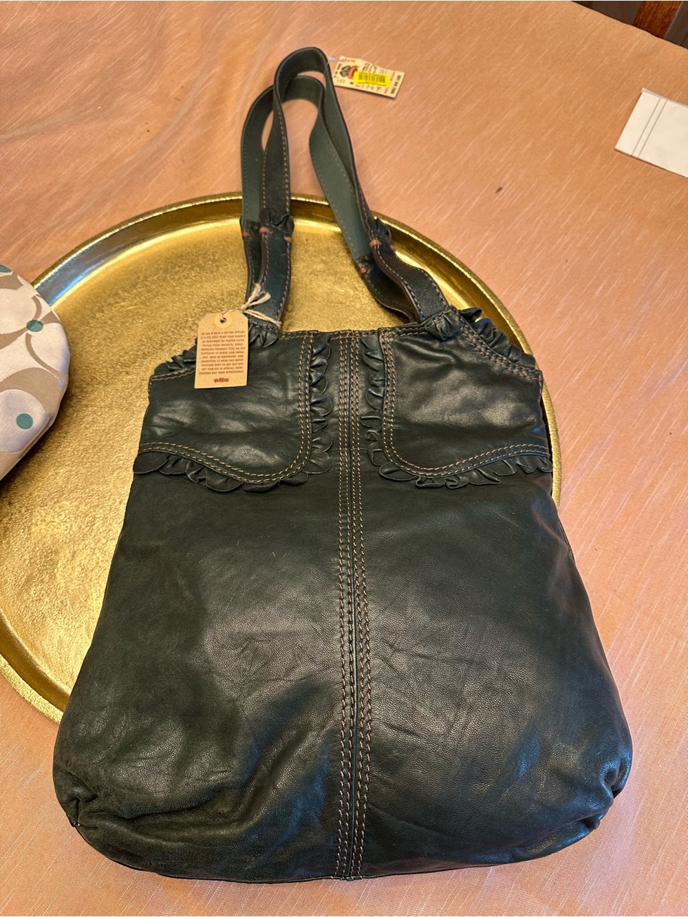 Vintage Lucky Brand Leather Shoulder Tote Bag in Dark Green NWT